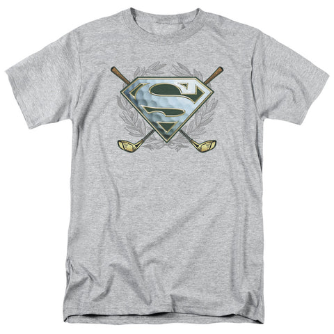 Superman Golf Clubs and Ball Shield Logo Regular Fit Short Sleeve Shirt - supermanstuff.com