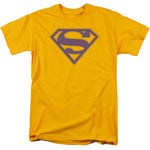 Superman Purple & Gold Shield Logo Gold Adult Regular Fit Short Sleeve Shirt - supermanstuff.com