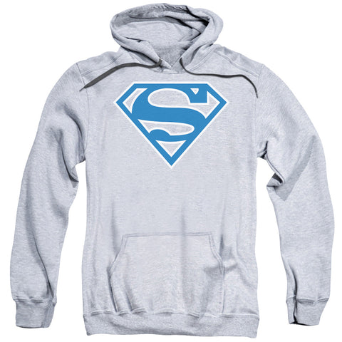 Superman Blue and White Shield Grey Adult Pull-Over Hoodie Sweatshirt - supermanstuff.com