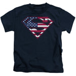 Superman American Flag Navy Blue Youth Juvenile Short Sleeve Shrit - supermanstuff.com