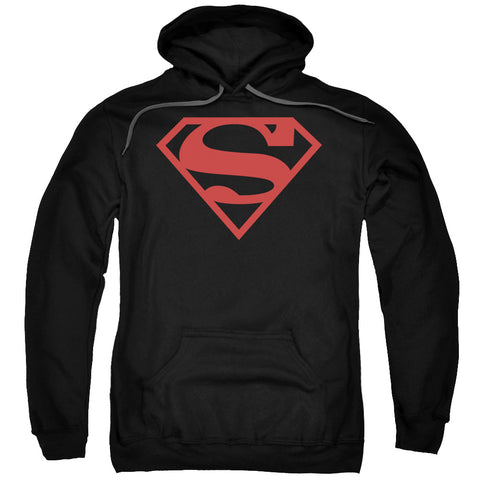 Superman Red on Black Shield Logo Black Superboy Adult Adult Pull-Over Hoodie - supermanstuff.com