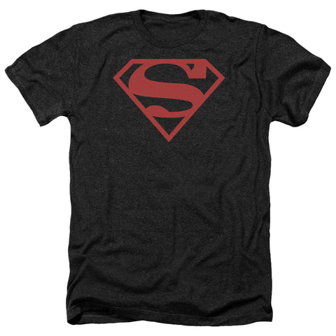 Superman Red on Black Shield Logo Black Superboy Adult Regular Fit Heather Short Sleeve Shirt - supermanstuff.com