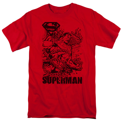 Superman Breaking Chains Adult Regular Fit Red Short Sleeve Shirt - supermanstuff.com