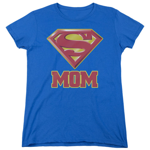 Supergirl Super Mom Adult Royal Blue Woman's Fit Short Sleeve Shirt - supermanstuff.com
