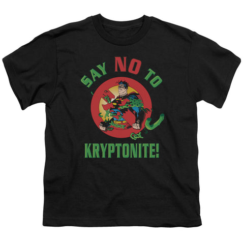 Superman Say No to Kryptonite Youth Black Regular Fit Short Sleeve Shirt - supermanstuff.com