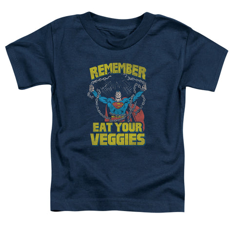 Superman Eat Your Veggies Toddler Navy Blue Regular Fit Short Sleeve Shirt - supermanstuff.com