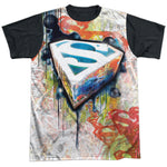 Superman Urban Shields Dye Sublimation Shirt with black sleeves and back - supermanstuff.com