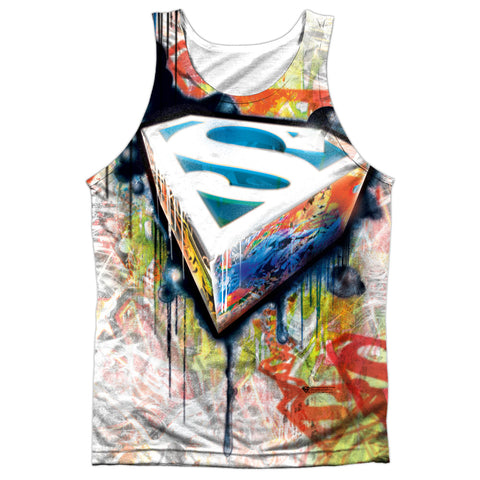 Superman Urban Shields Spray Paint Adult Regular Fit Tank Top Shirt - supermanstuff.com