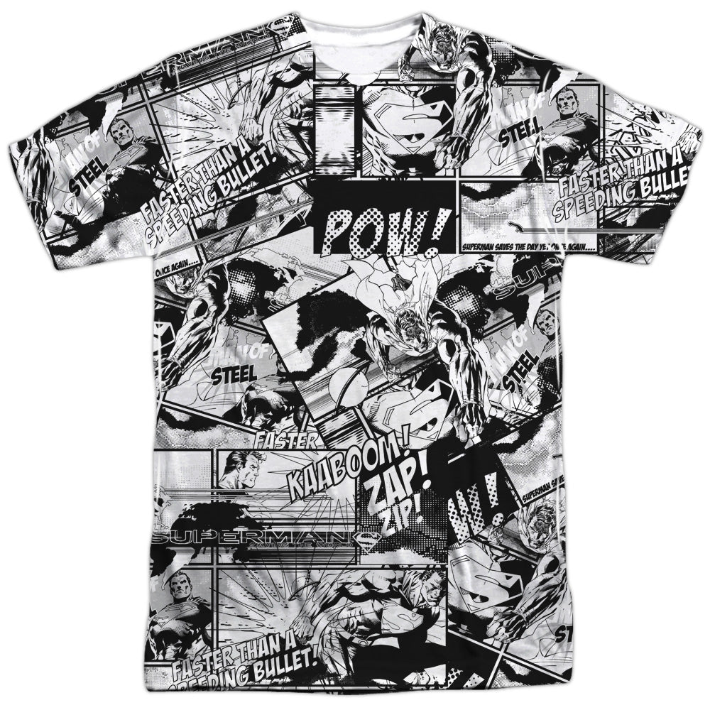 Superman Comic Strip Black and White Adult Regular Fit Short Sleeve Shirt | Superman Stuff superman-comic-strip-black-and-white-adult-regular-fit-short-sleeve-shirt-superman-stuff