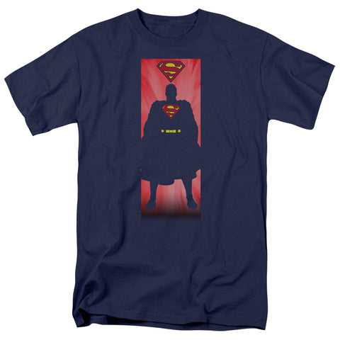 Superman Block Regular Fit Navy Blue Short Sleeve Shirt - supermanstuff.com