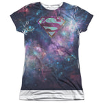 Superman Spaced Out Logo Junior Fit Cap Sleeve Shirt - supermanstuff.com