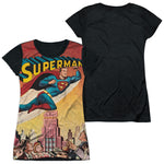 Superman City Flying Wayne Boring Art Junior Fit Cap Sleeve Shirt - supermanstuff.com