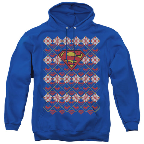Superman Christmas Sweater Royal Blue Adult Pull-Over Hoodie Sweatshirt - supermanstuff.com