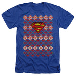 Superman Christmas Sweater Royal Blue Adult Regular Fit Short Sleeve Shirt - supermanstuff.com