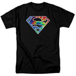 Superman Tie Dye Shield Logo on Black Adult Regular Fit Short Sleeve Shirt - supermanstuff.com