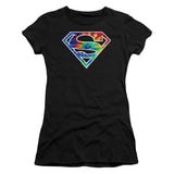 Supergirl Tie Dye Shield Logo Juniors Cap Sleeve Shirt - supermanstuff.com