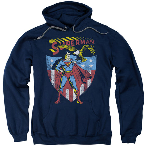 Superman All American Navy Blue Adult Pull-Over Hoodie Sweatshirt - supermanstuff.com