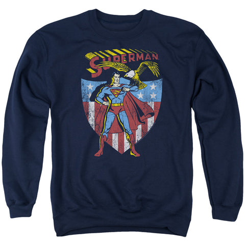Superman All American Navy Blue Adult Crewneck Sweatshirt - supermanstuff.com