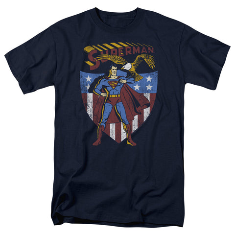 Superman All Amiercan Navy Blue Adult Regular Fit Short Sleeve Shirt - supermanstuff.com