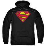 Superman Classic Shield Logo Black Adult Pull-Over Hoodie Sweatshirt - supermanstuff.com