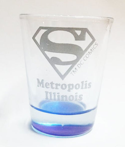 Metropolis ILLINOIS Tinted Blue Superman Logo Shot Glass - supermanstuff.com