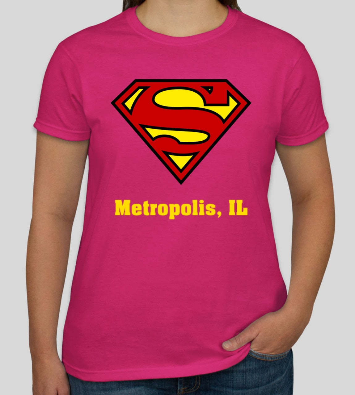 ik ga akkoord met Medewerker Zuivelproducten Supergirl Pink Adult Metropolis IL Regular Fit Short Sleeve Shirt |  supermanstuff.com