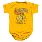Gold-Yellow Superman Flying "Tomorrow Man" Baby Onesie - supermanstuff.com