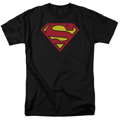 Superman Classic Logo Black Adult Short Sleeve Shirt