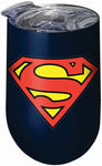 Superman Stainless Steel 14 oz Blue Wine Tumbler with Lid - supermanstuff.com