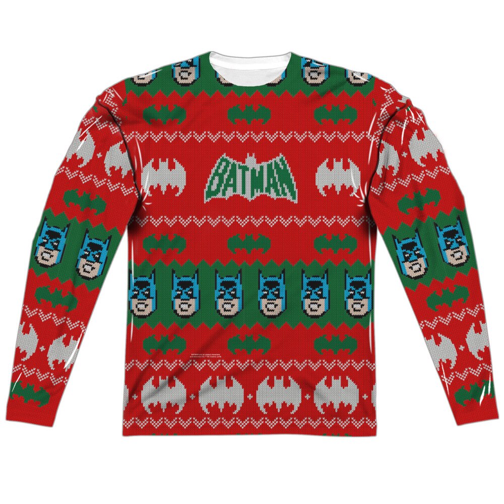 Batman 1966 Logos Ugly Christmas Sweater Style Adult Long Sleeve Shirt