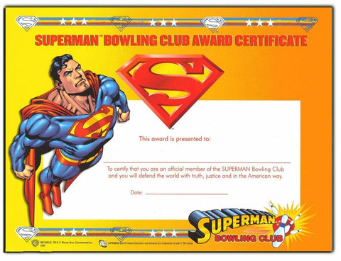 Superman Bowling Club Award Certificate - supermanstuff.com