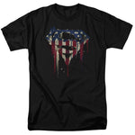 Superman "Bleeding American Shield" Black T Shirt - supermanstuff.com