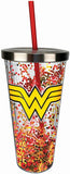 Wonder Woman Logo Glitter Acrylic Travel Cup with Straw - supermanstuff.com