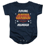 Navy JLA Justice League of America "Future Member" Baby Onesies - supermanstuff.com