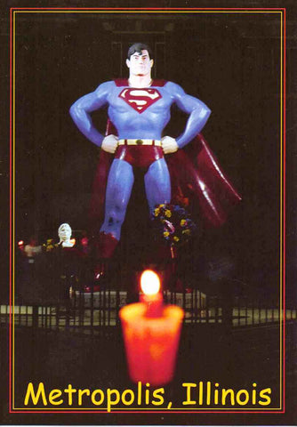 Metropolis Illinois "Home of Superman" Statue Postcard Candle light Vigil for Christopher Reeve - supermanstuff.com