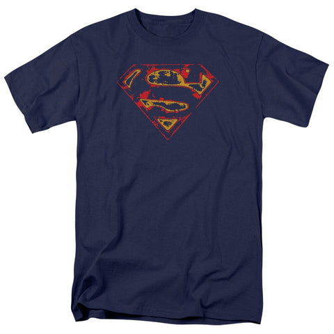 SUPERMAN "SUPER DISTRESSED" Navy Blue Adult Shirt - supermanstuff.com