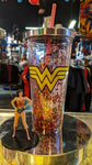 Wonder Woman Logo Glitter Acrylic Travel Cup with Straw