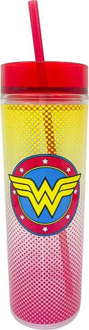 Wonder Woman Logo Halftone Acrylic Travel Cup - supermanstuff.com